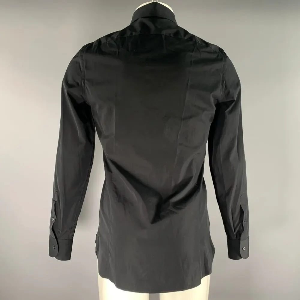 GUCCI SS 2023 Size S Black Cotton GG Long Sleeve Dress Shirt